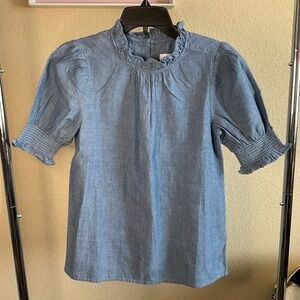 J. Crew‎ Womens Smocked Puff-Sleeve Casual Top Size XXS